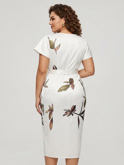 Rosa | Robe Midi Satin à Manches Courtes Blanche