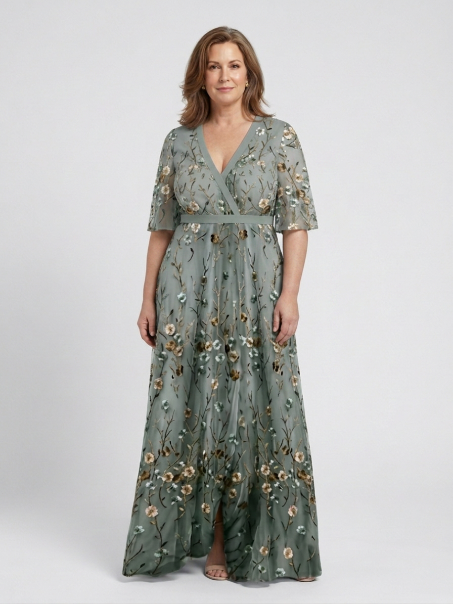 Stella & Grace™ | Robe maxi à manches courtes et décolleté en V floral