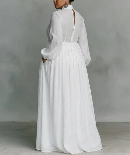 Sunniva | Robe Maxi Fluide à Boutons Blancs